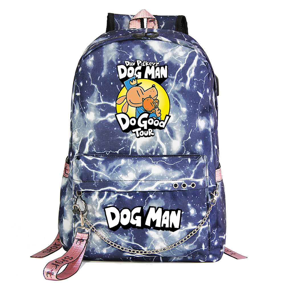 Dog Man USB Charging Backpack Shoolbag Notebook Bag Gifts for Kids Students