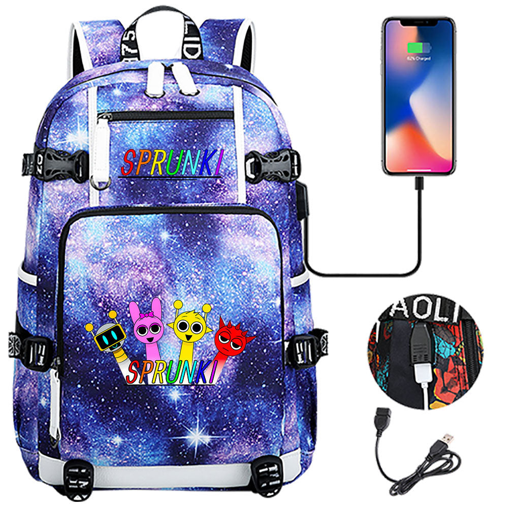 Sprunki USB Charging Backpack School NoteBook Laptop Travel Bags