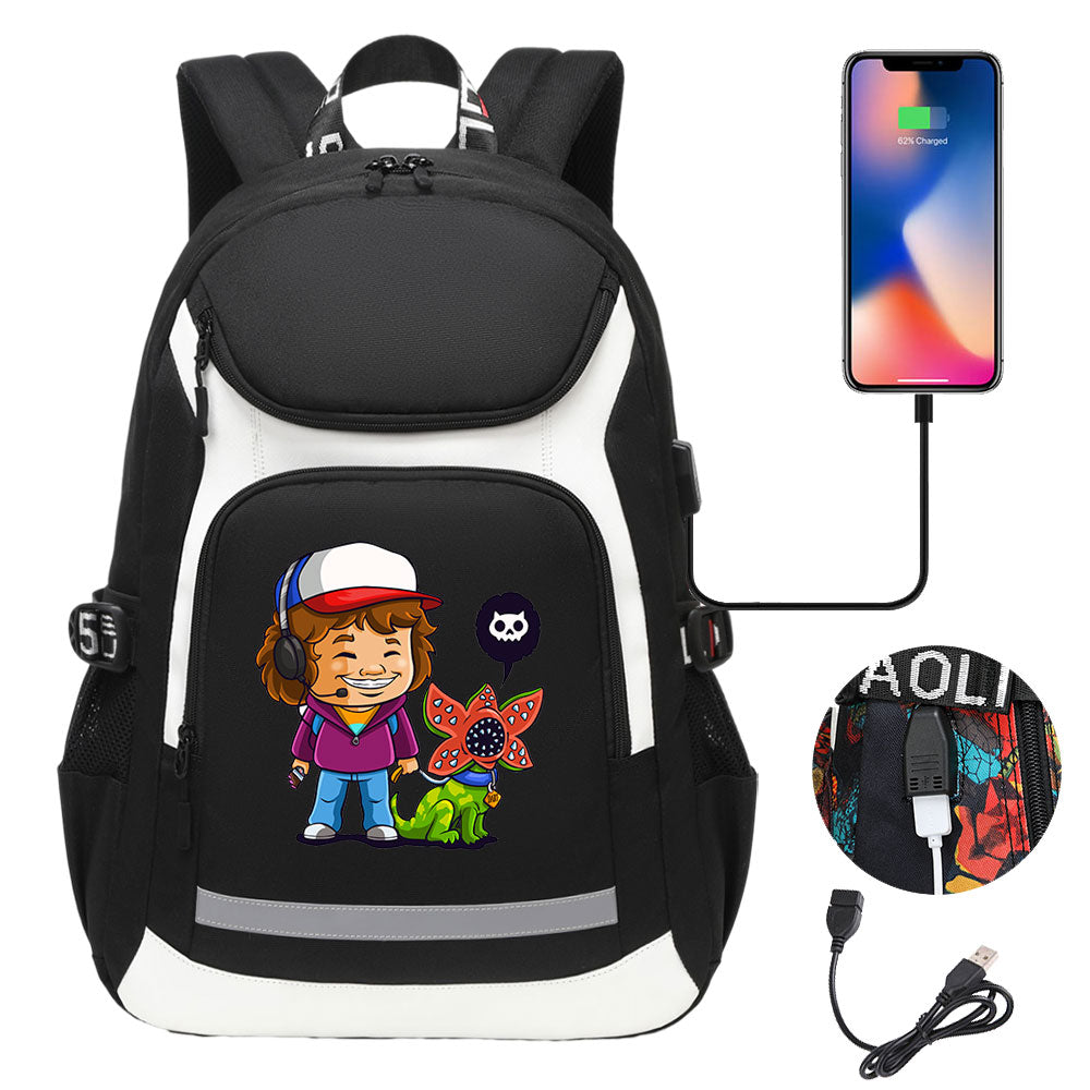 Strangers Things Dustin Henderson USB Charging Backpack School NoteBook Laptop Travel Bags