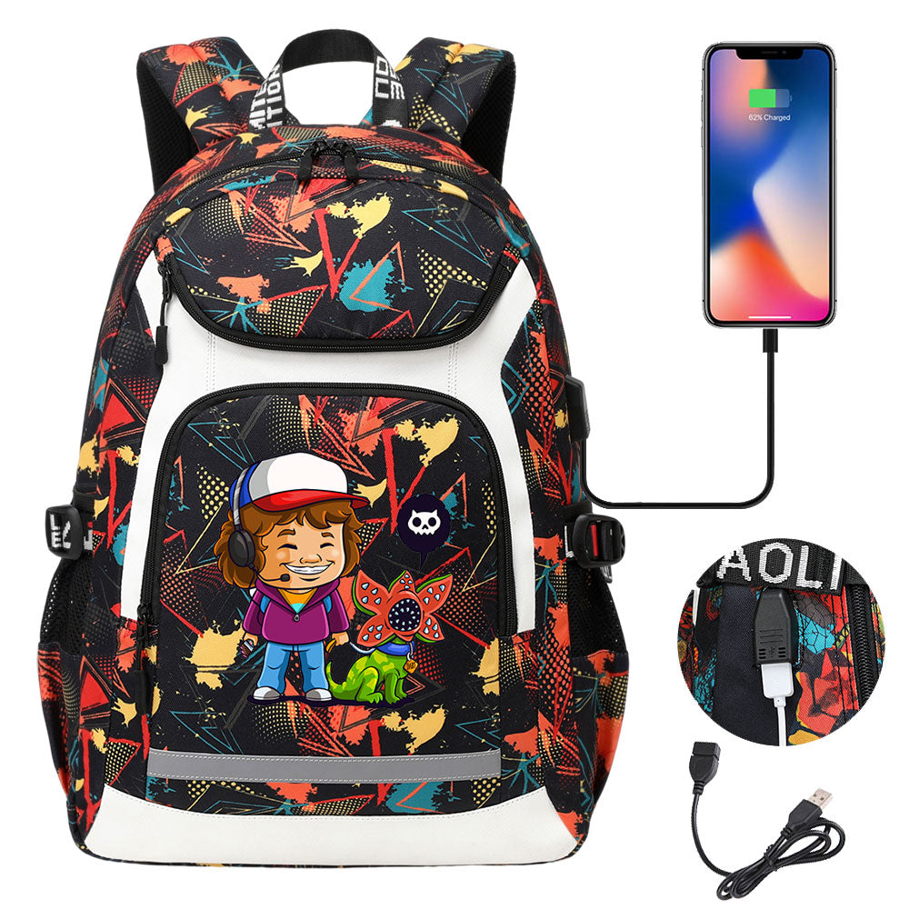 Strangers Things Dustin Henderson USB Charging Backpack School NoteBook Laptop Travel Bags