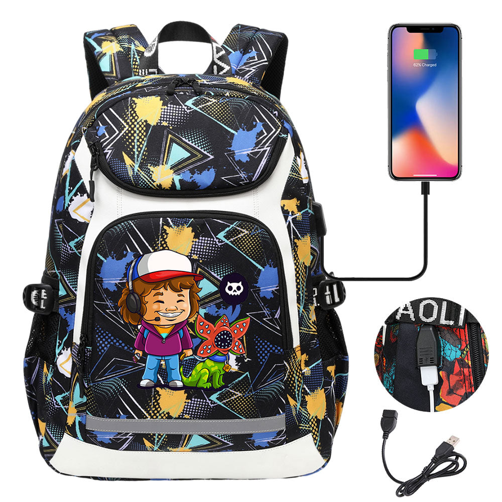Strangers Things Dustin Henderson USB Charging Backpack School NoteBook Laptop Travel Bags