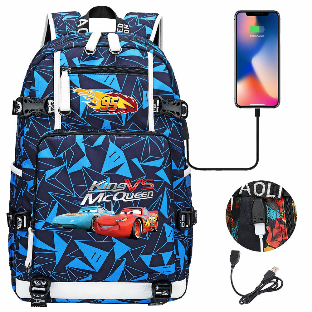 Cars Lightning USB Charging Backpack School NoteBook Laptop Travel Bags