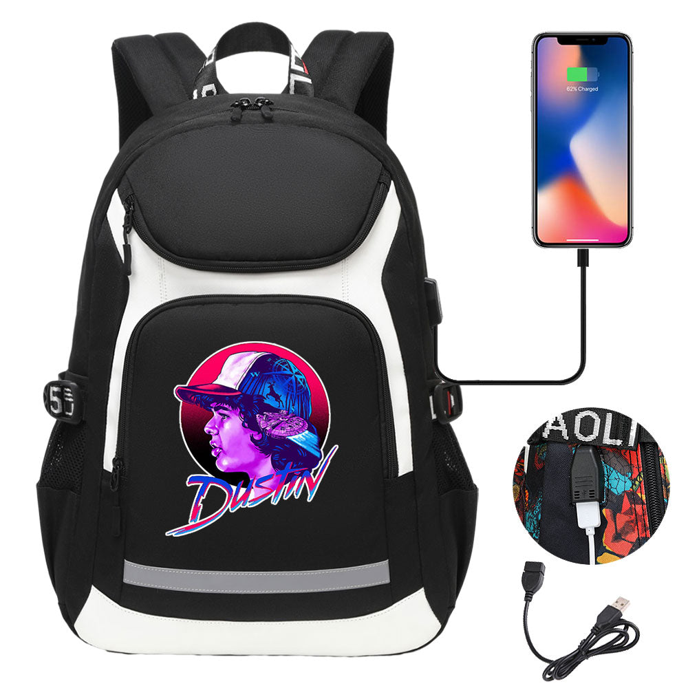 Strangers Things Dustin Henderson USB Charging Backpack School NoteBook Laptop Travel Bags