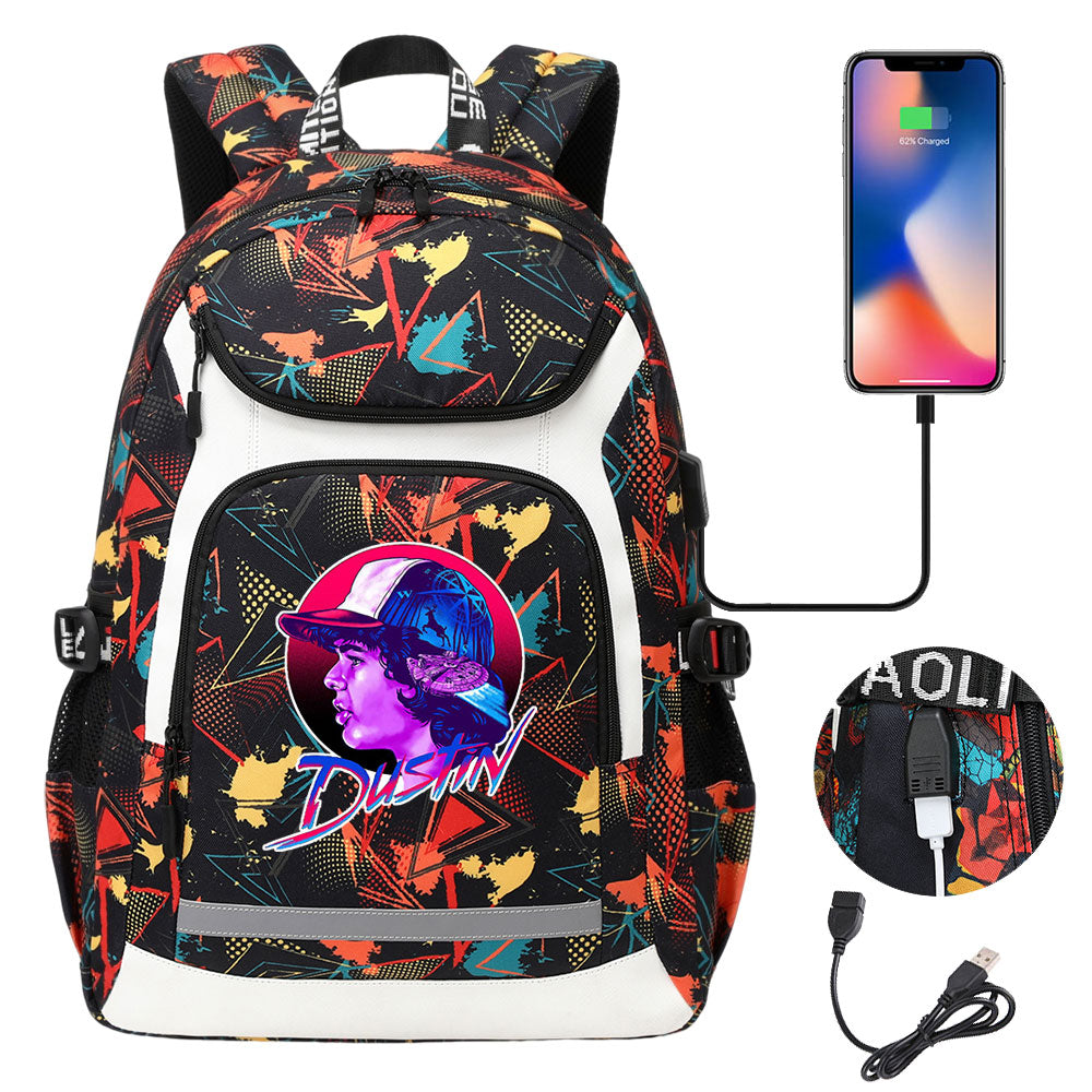 Strangers Things Dustin Henderson USB Charging Backpack School NoteBook Laptop Travel Bags