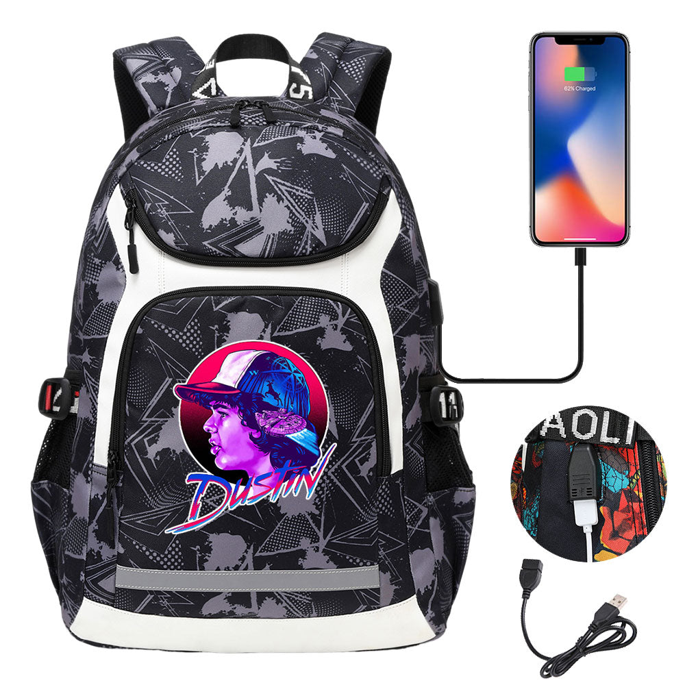 Strangers Things Dustin Henderson USB Charging Backpack School NoteBook Laptop Travel Bags
