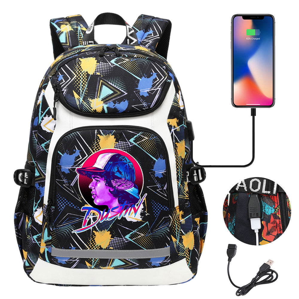 Strangers Things Dustin Henderson USB Charging Backpack School NoteBook Laptop Travel Bags