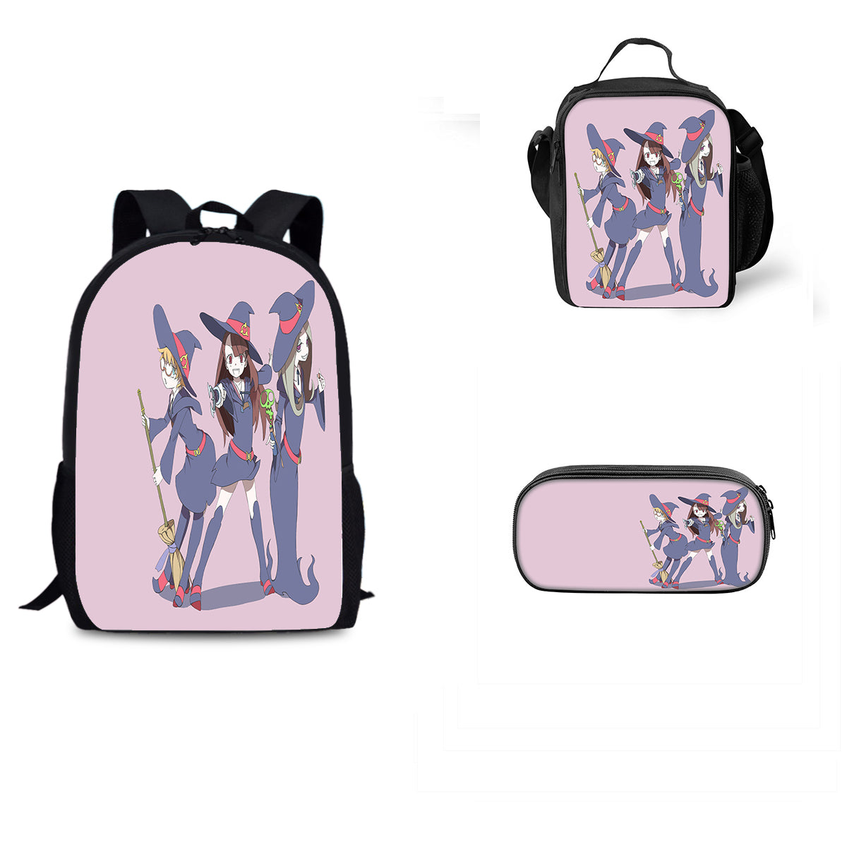 Little Witch Academia Schoolbag Backpack Lunch Bag Pencil Case 3pcs Set Gift for Kids Students