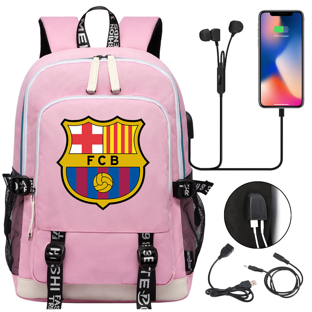 Barcelona Football Club  USB Charging Backpack School Note Book Laptop Travel Bags