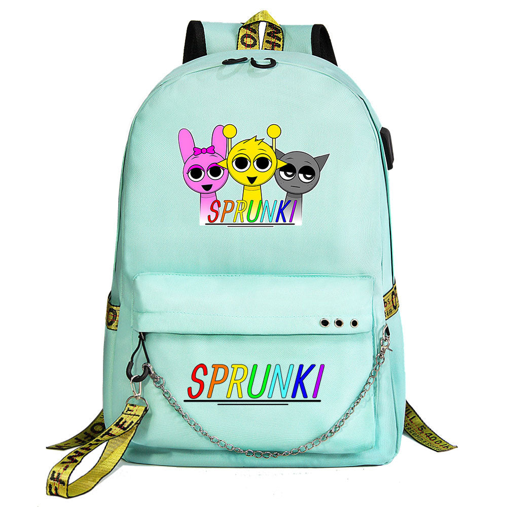 Sprunki USB Charging Backpack Shoolbag Notebook Bag Gifts for Kids Students