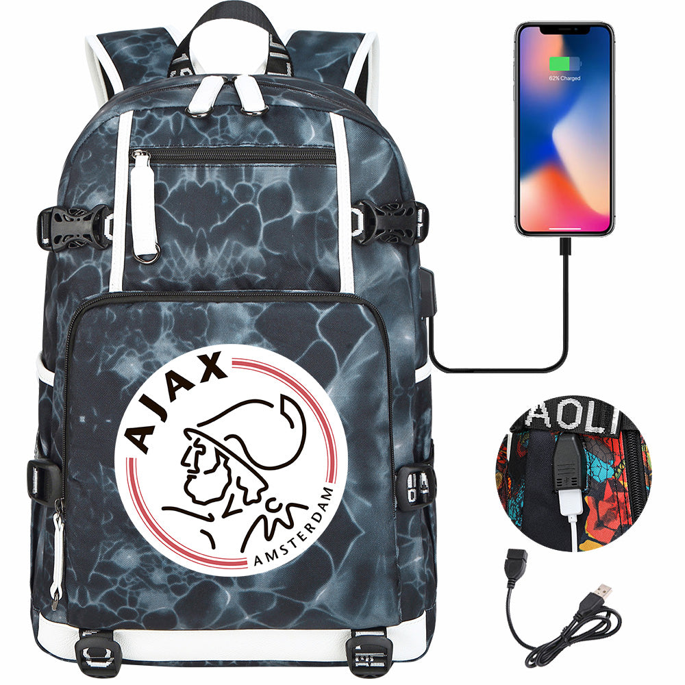 Amsterdamsche Football Club USB Charging Backpack School NoteBook Laptop Travel Bags
