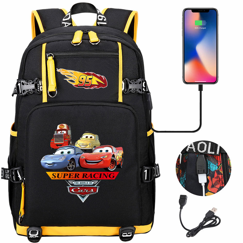 Cars Lightning USB Charging Backpack School NoteBook Laptop Travel Bags