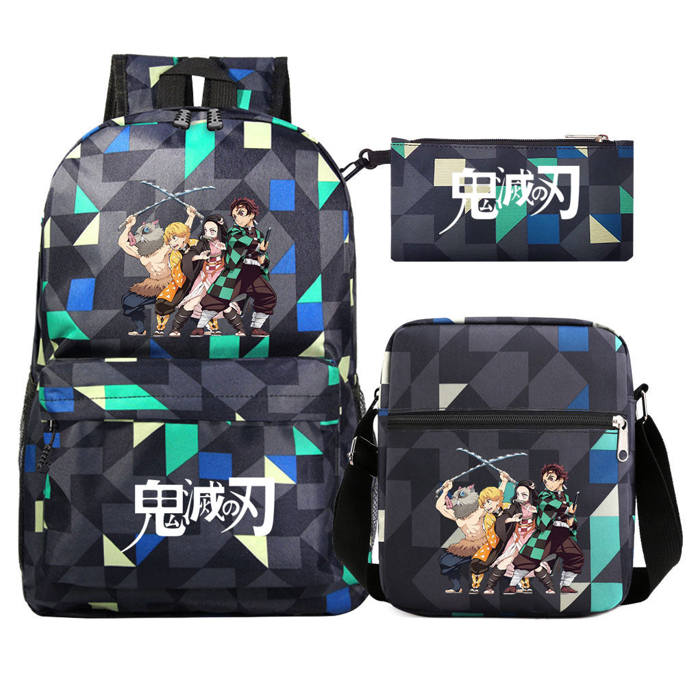 Demon Slayer SchoolBag Backpack Shoulder Bag Book Pencil Bags 3pcs Set