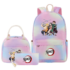 Demon Slayer Kimetsu No Yaiba Pink Starry Sky SchoolBag Backpack Lunch Box Bag Book Pencil Bags 3pcs Set