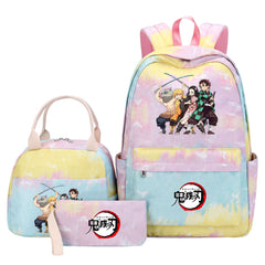 Demon Slayer Kimetsu No Yaiba Pink Starry Sky SchoolBag Backpack Lunch Box Bag Book Pencil Bags 3pcs Set