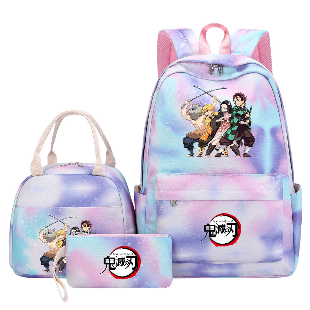 Demon Slayer Kimetsu No Yaiba Pink Starry Sky SchoolBag Backpack Lunch Box Bag Book Pencil Bags 3pcs Set
