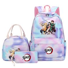 Demon Slayer Kimetsu No Yaiba Pink Starry Sky SchoolBag Backpack Lunch Box Bag Book Pencil Bags 3pcs Set