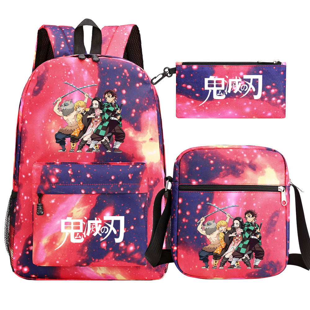 Demon Slayer SchoolBag Backpack Shoulder Bag Book Pencil Bags 3pcs Set