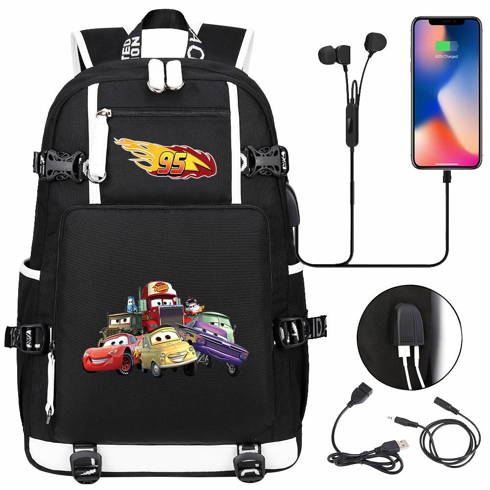 Cars Lightning USB Charging Backpack School NoteBook Laptop Travel Bags