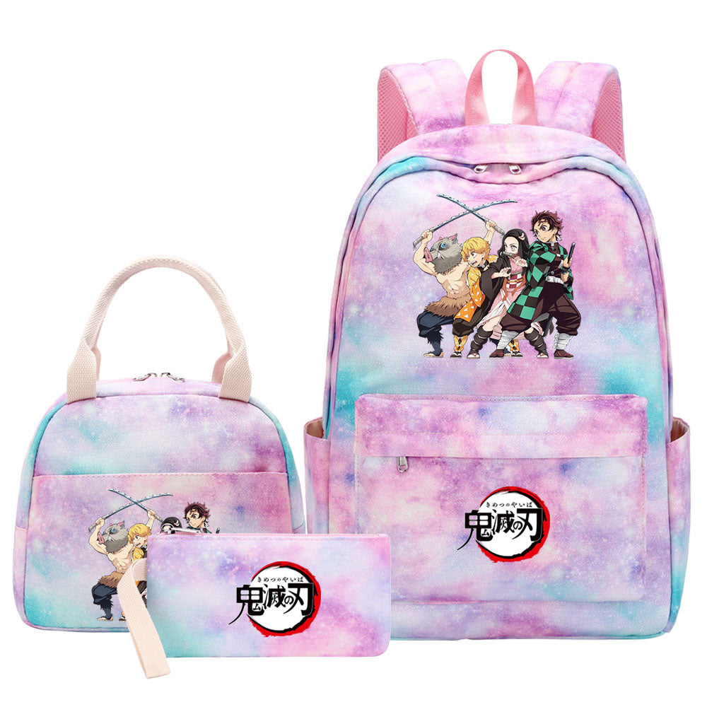 Demon Slayer Kimetsu No Yaiba Pink Starry Sky SchoolBag Backpack Lunch Box Bag Book Pencil Bags 3pcs Set