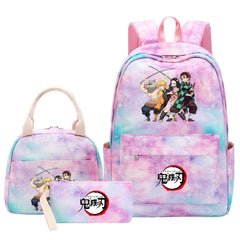Demon Slayer Kimetsu No Yaiba Pink Starry Sky SchoolBag Backpack Lunch Box Bag Book Pencil Bags 3pcs Set