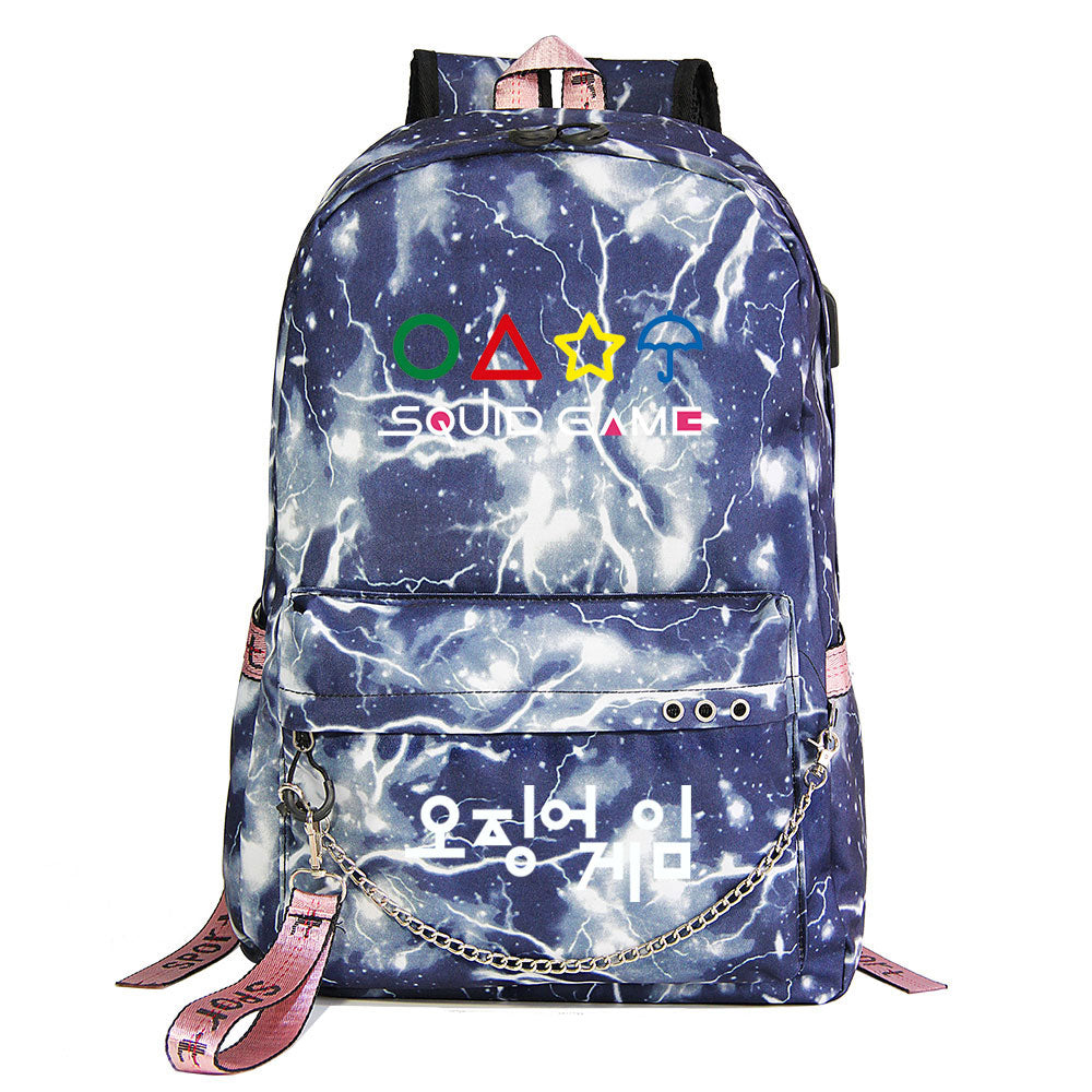 Squid Game USB Charging Backpack Shoolbag Notebook Bag Gifts for Kids Students