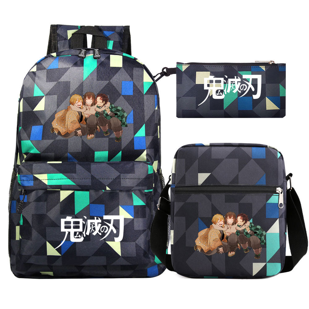 Demon Slayer SchoolBag Backpack Shoulder Bag Book Pencil Bags 3pcs Set