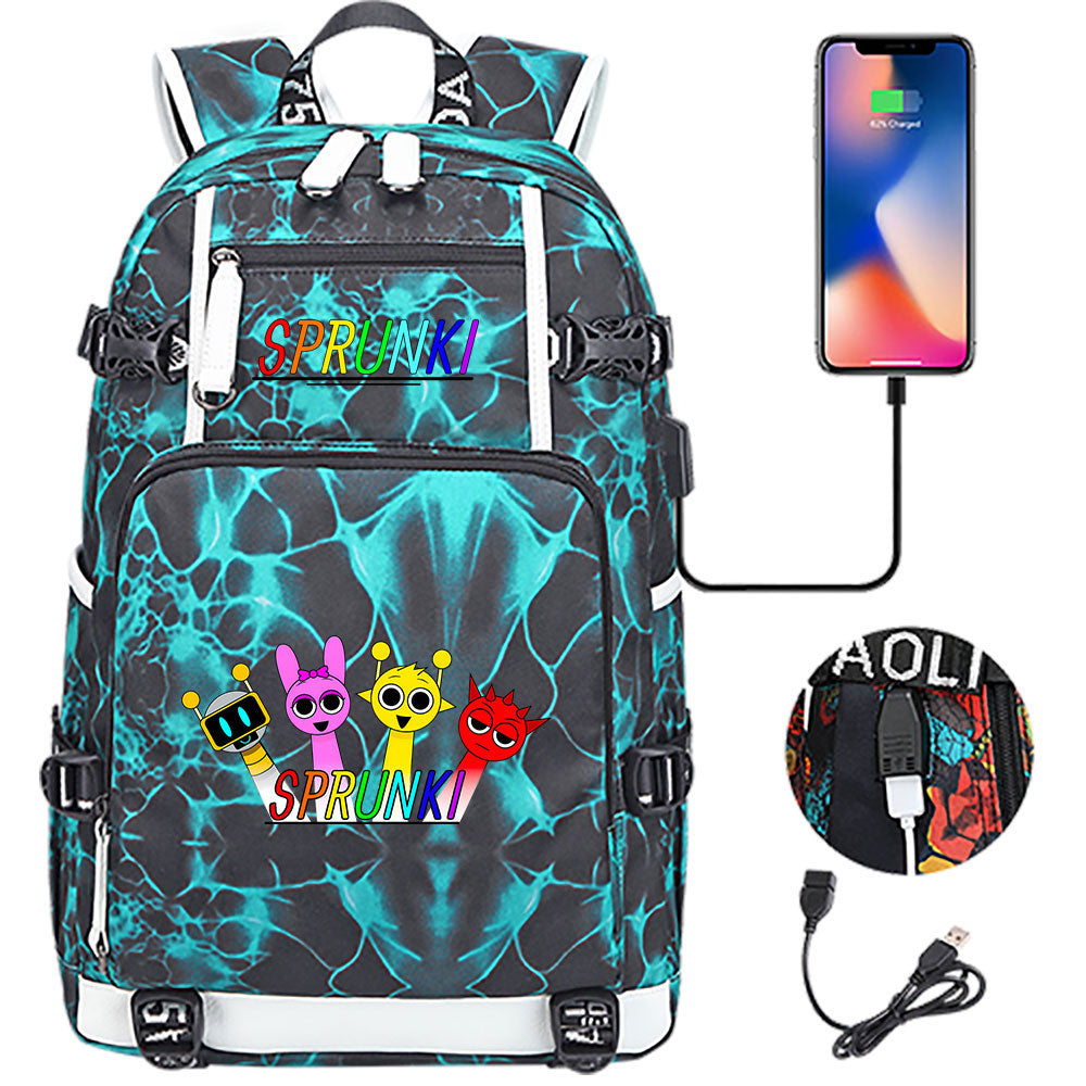 Sprunki USB Charging Backpack School NoteBook Laptop Travel Bags