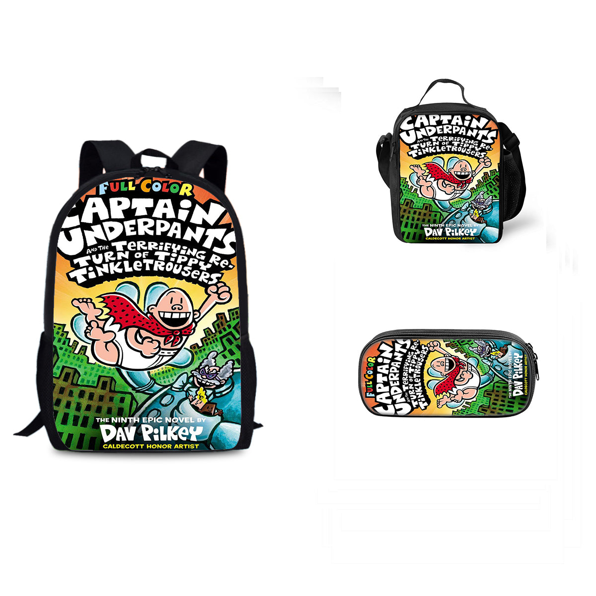 Captain Underpants Schoolbag Backpack Lunch Bag Pencil Case 3pcs Set Gift for Kids Students