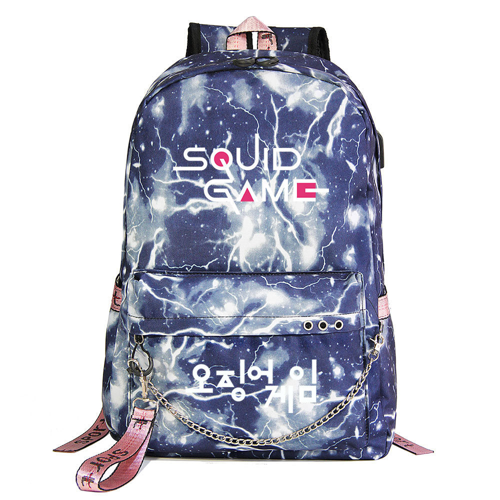 Squid Game USB Charging Backpack Shoolbag Notebook Bag Gifts for Kids Students