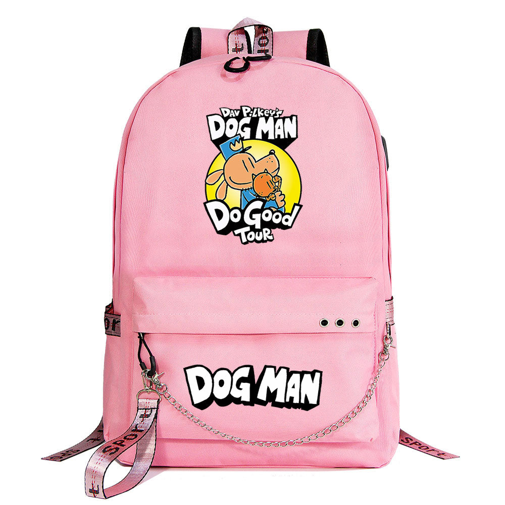 Dog Man USB Charging Backpack Shoolbag Notebook Bag Gifts for Kids Students