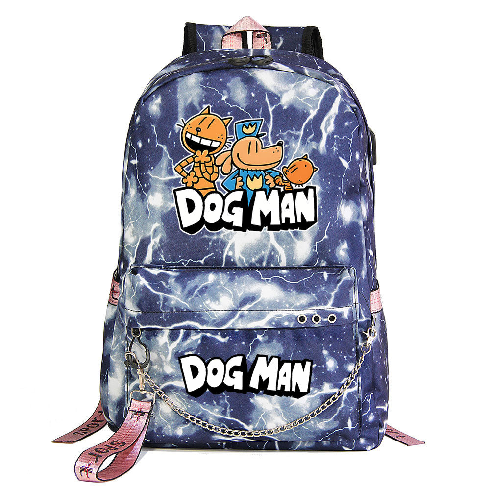 Dog Man USB Charging Backpack Shoolbag Notebook Bag Gifts for Kids Students