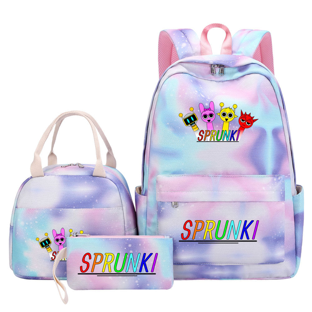 Sprunki Pink Starry Sky SchoolBag Backpack Lunch Box Bag Book Pencil Bags 3pcs Set