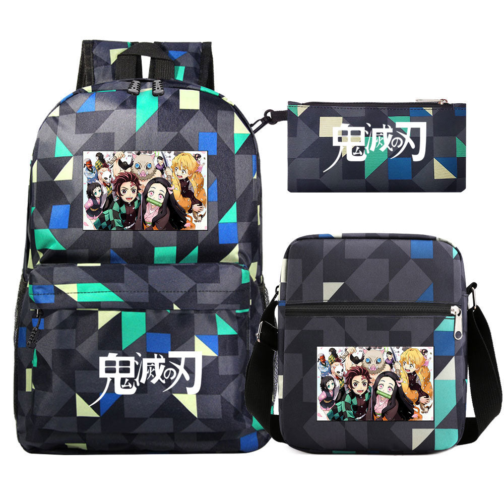 Demon Slayer SchoolBag Backpack Shoulder Bag Book Pencil Bags 3pcs Set