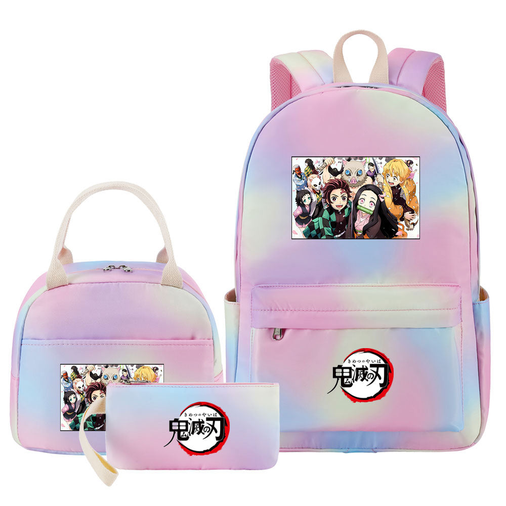 Demon Slayer Kimetsu No Yaiba Pink Starry Sky SchoolBag Backpack Lunch Box Bag Book Pencil Bags 3pcs Set