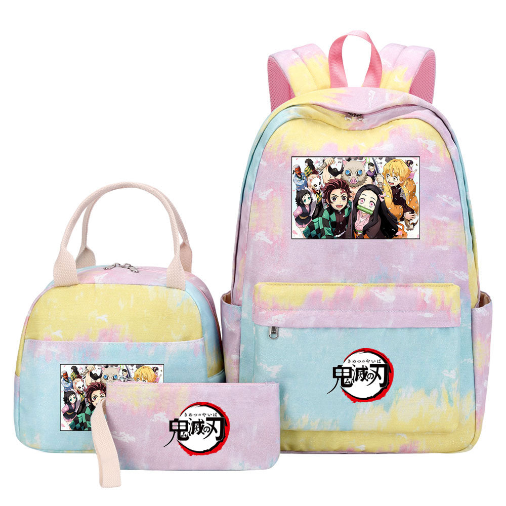 Demon Slayer Kimetsu No Yaiba Pink Starry Sky SchoolBag Backpack Lunch Box Bag Book Pencil Bags 3pcs Set