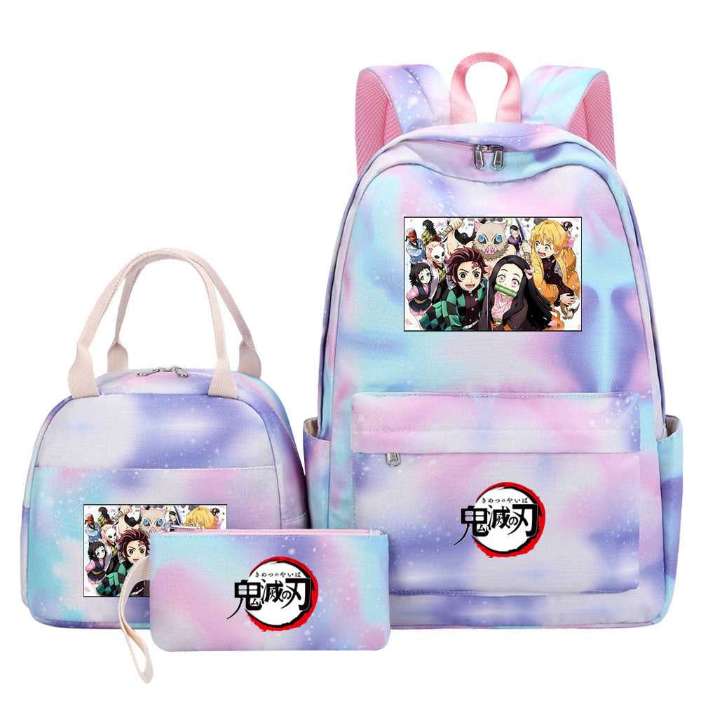 Demon Slayer Kimetsu No Yaiba Pink Starry Sky SchoolBag Backpack Lunch Box Bag Book Pencil Bags 3pcs Set