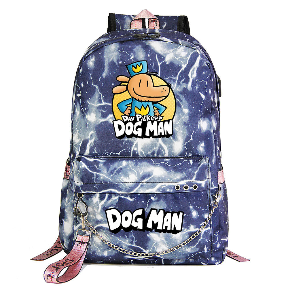 Dog Man USB Charging Backpack Shoolbag Notebook Bag Gifts for Kids Students