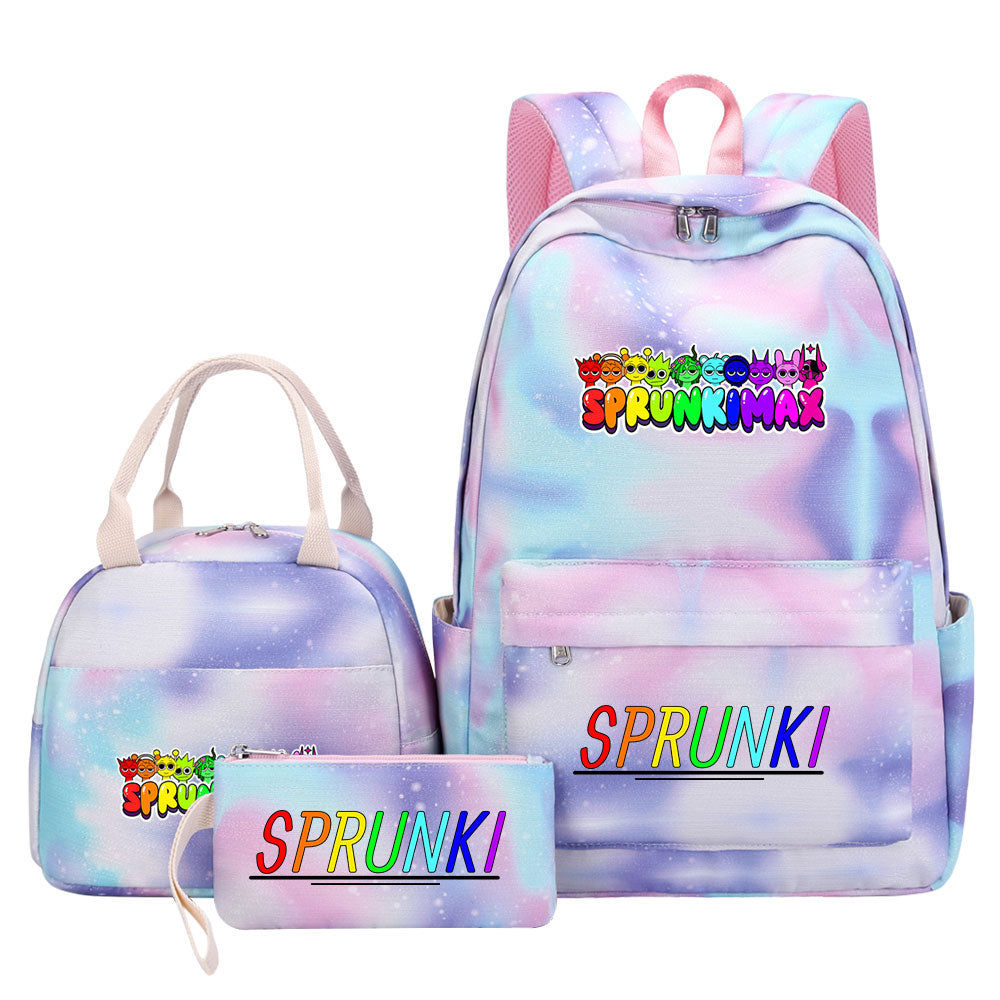 Sprunki Pink Starry Sky SchoolBag Backpack Lunch Box Bag Book Pencil Bags 3pcs Set