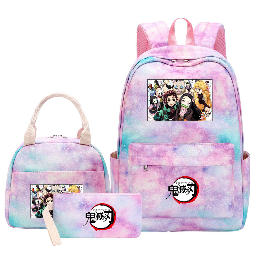 Demon Slayer Kimetsu No Yaiba Pink Starry Sky SchoolBag Backpack Lunch Box Bag Book Pencil Bags 3pcs Set