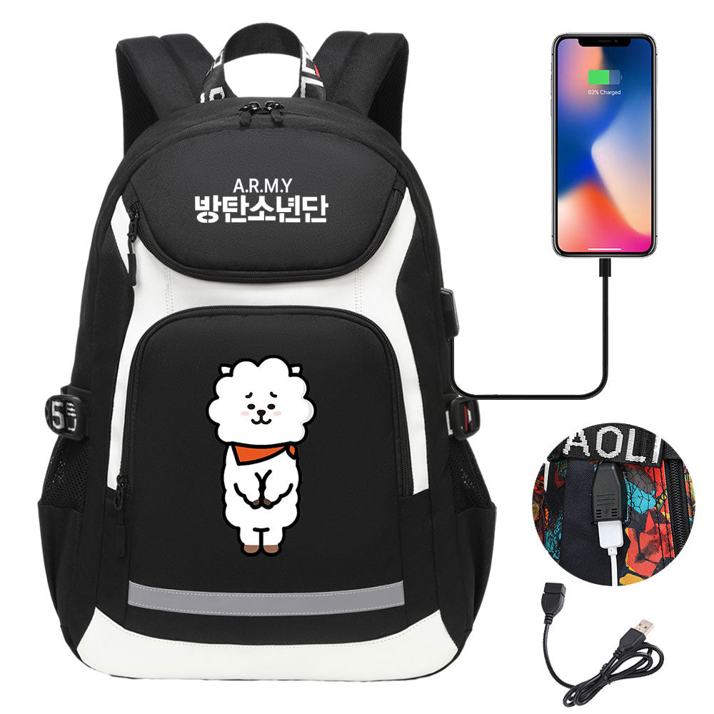 Kpop BTS RJ USB Charging Backpack School NoteBook Laptop Travel Bags