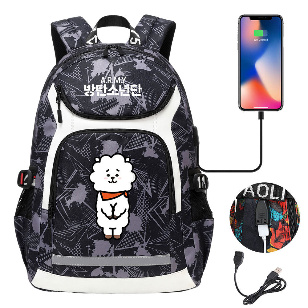 Kpop BTS RJ USB Charging Backpack School NoteBook Laptop Travel Bags