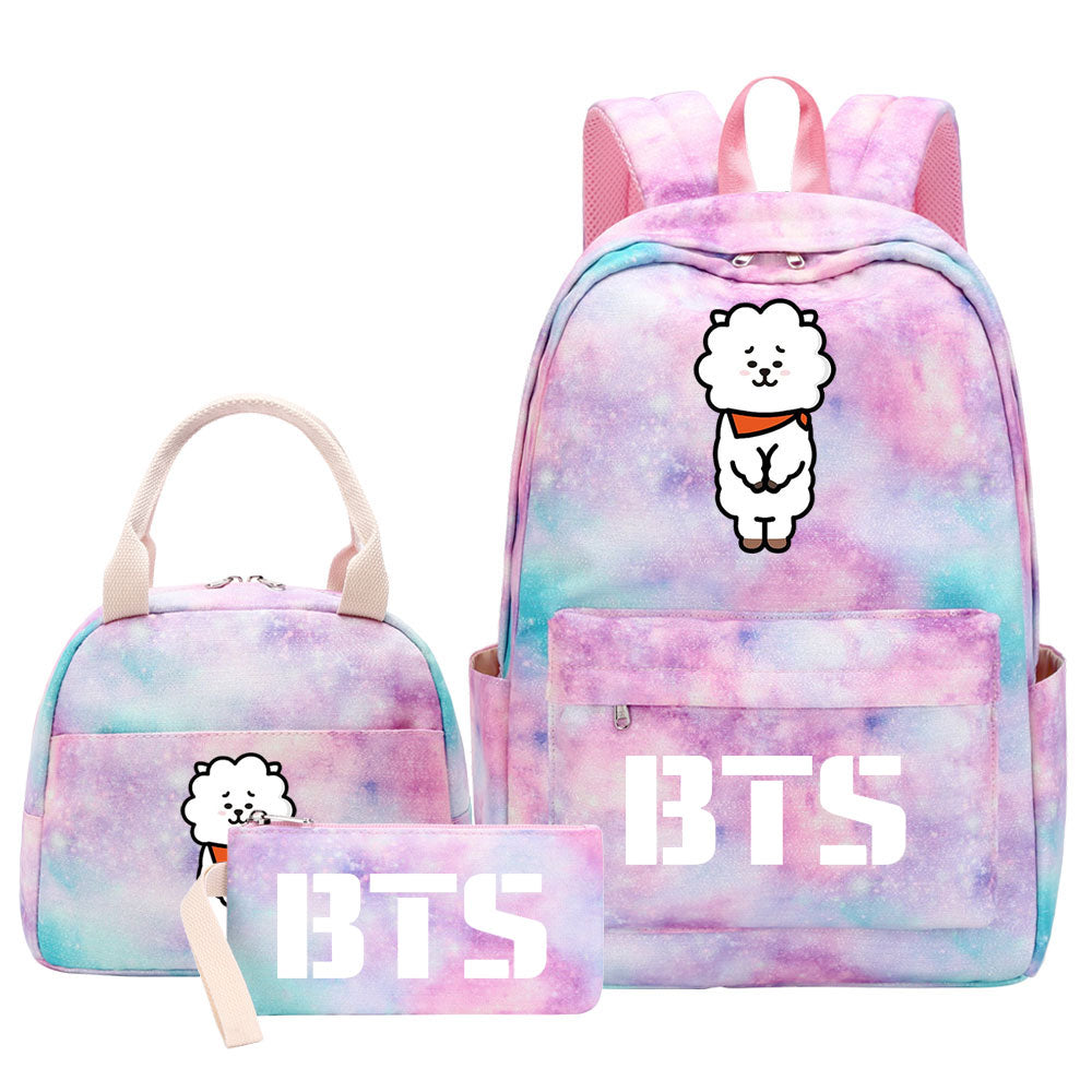 BTS RJ Pink Starry Sky SchoolBag Backpack Lunch Box Bag Book Pencil Bags 3pcs Set