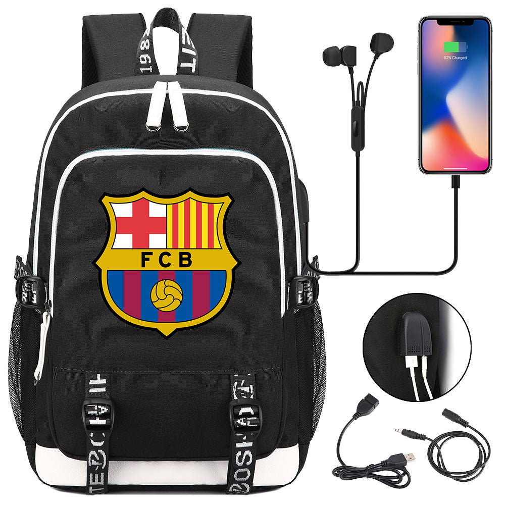 Barcelona Football Club  USB Charging Backpack School Note Book Laptop Travel Bags