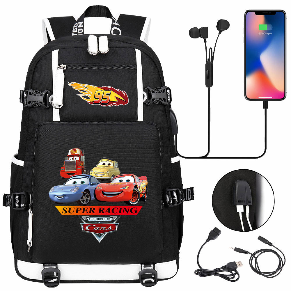 Cars Lightning USB Charging Backpack School NoteBook Laptop Travel Bags
