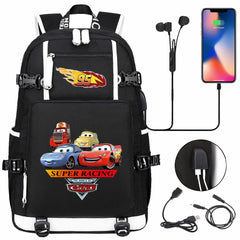 Cars Lightning USB Charging Backpack School NoteBook Laptop Travel Bags