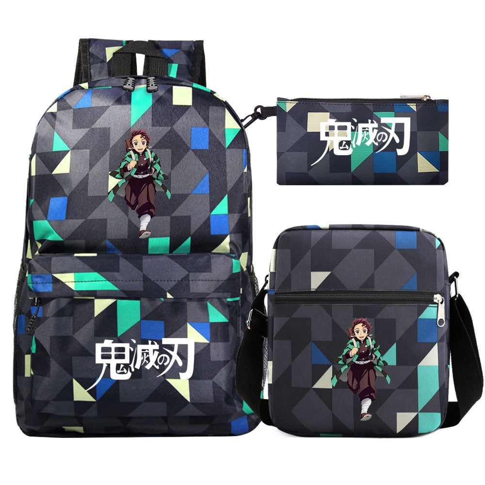 Demon Slayer Kamado Tanjiro SchoolBag Backpack Shoulder Bag Book Pencil Bags 3pcs Set
