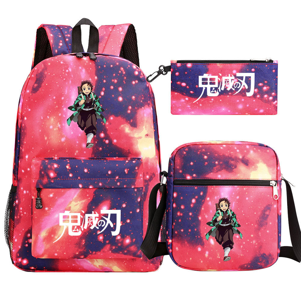 Demon Slayer Kamado Tanjiro SchoolBag Backpack Shoulder Bag Book Pencil Bags 3pcs Set