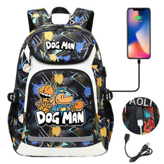 Dog Man USB Charging Backpack School NoteBook Laptop Travel Bags