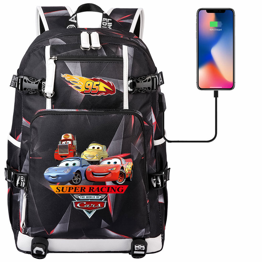 Cars Lightning USB Charging Backpack School NoteBook Laptop Travel Bags