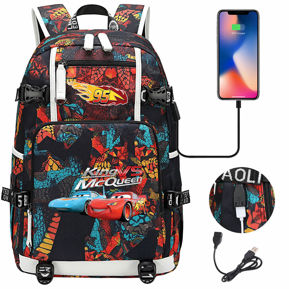 Cars Lightning USB Charging Backpack School NoteBook Laptop Travel Bags